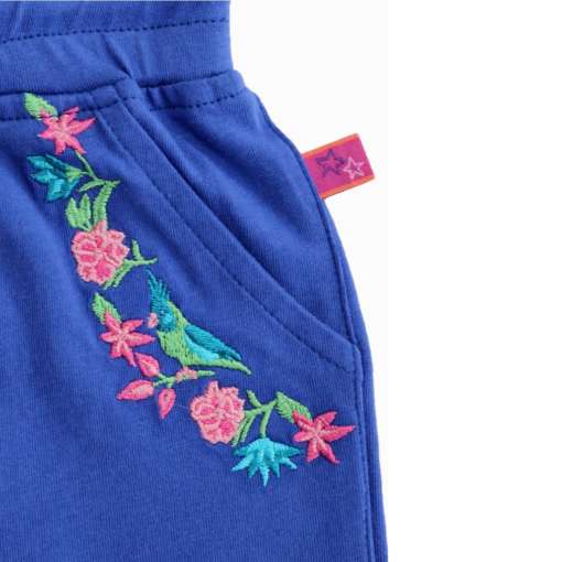 Mädchen Shorts navy Blumen Stickerei nah GOTS bei Kleidermarie