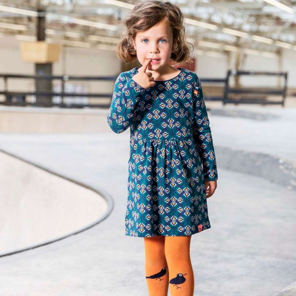 4funkyflavours Mädchenkleid blau Grafikmuster