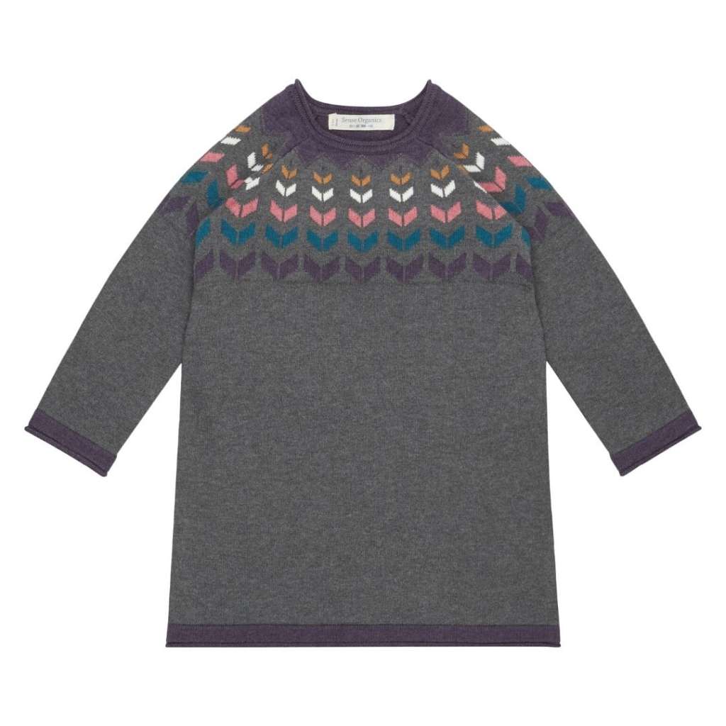 Sense Organics Mädchen Strickkleid dunkelgrau bunte Passe