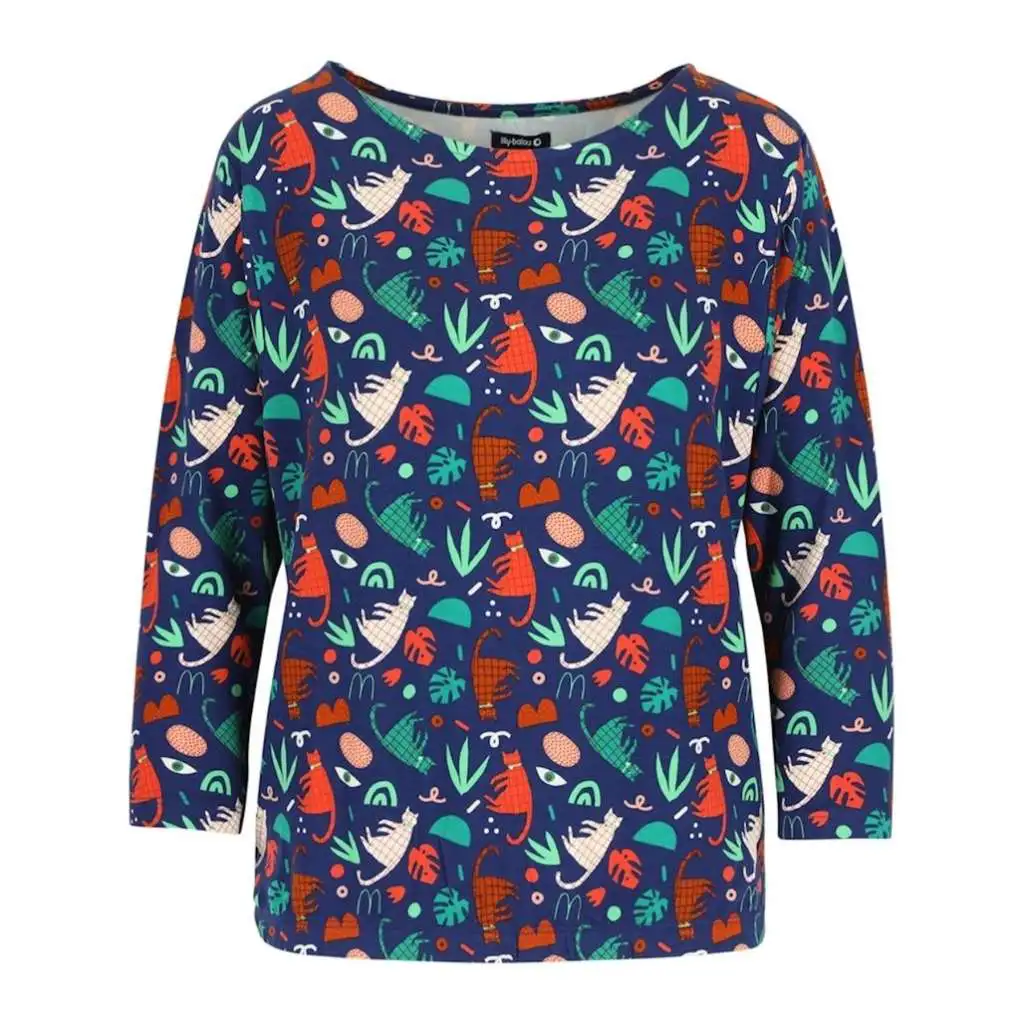 Lily Balou Bluse Langarm Shirt groovy cats green