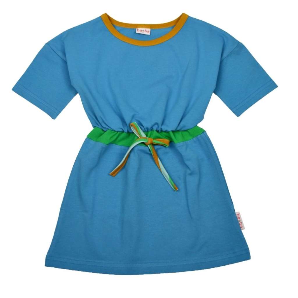Baba Kidswear Kleid blau gün mit Zugband Faiance bei Kleidermarie.de