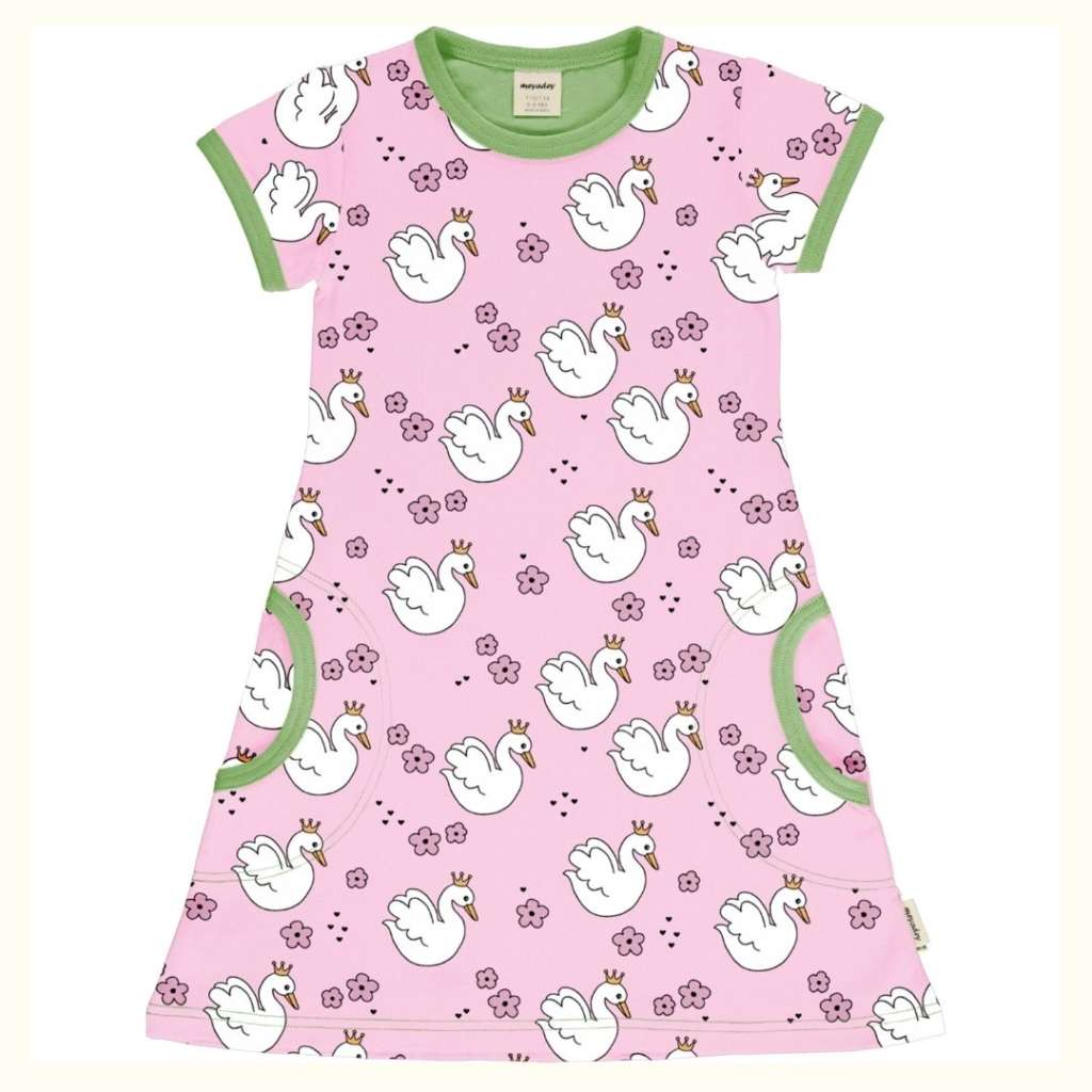 Meyadey Kurzarm Kleid Schwäne rosa bei Kleidermarie.de